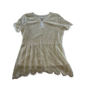 Isaac Mizrahi Live Lace Flare shirt XL Cream Short Sleeve Sheath NWOT